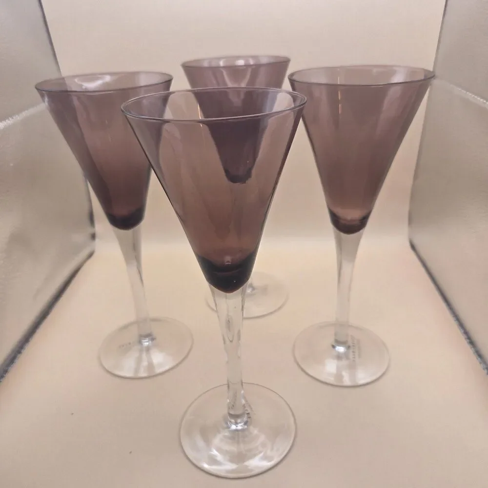 4 Blown Glass amethyst martini glasses Pottery Barn